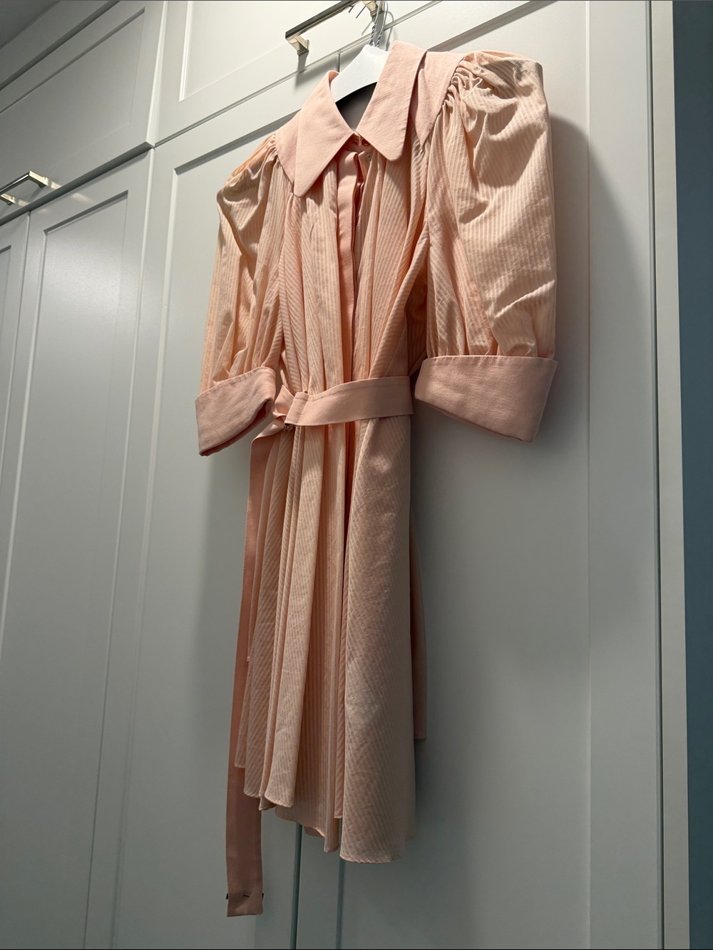 Acler Blush Pink Puff-Sleeve Belted Mini Dress